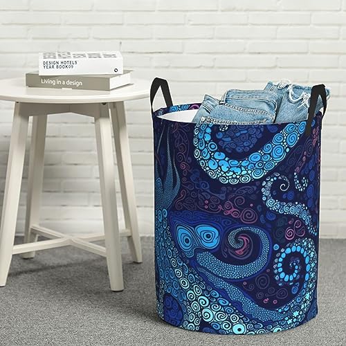 Panier à linge pieuvre bleue grand modèle pliable avec poignées solides