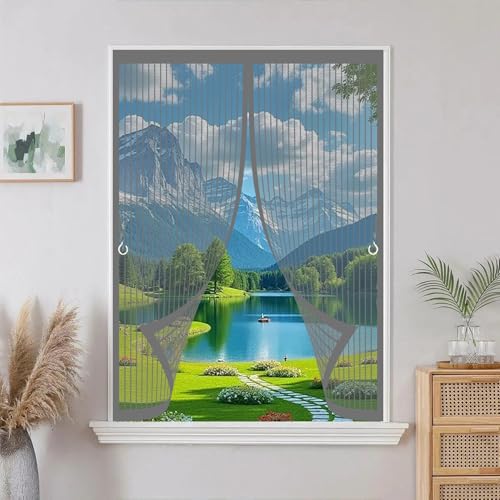 Ventana Magnética 180 x 160 cm Cierre Automático, Automáticamente y Mantiene El Aire Fresco, La Cortina Magnética Es Ideal Fly Curtains for Door para Todas Las Ventana, Gris