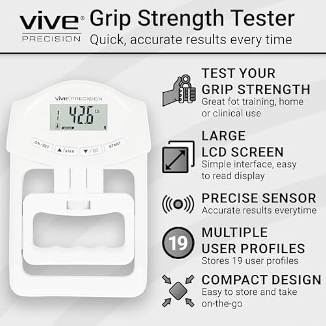 Grip Strength Tester - Hand Grip Dynamometer - Handheld Digital Grip Measurement Meter Device Trainer Power 198 Lbs / 90 Kgs - Strengthener Exerciser for Sports, School and Home Use