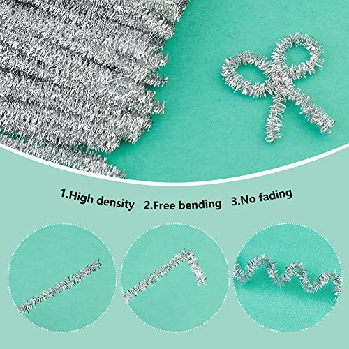 Image of 100PCS Pipe Cleaners Chenille Stem Glitter Silver Pipe Cleaners | Craft Pipe Cleaners, Fuzzy Sticks Pipe Cleaners Bulk for Creative Handmade DIY Art Craft and Project Decoration Supplies
