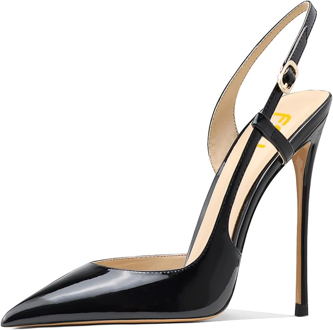 FSJ Women's Pointed Toe D'Orsay High Heel Slingback Pumps