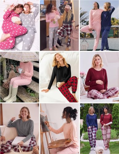 Image of Ekouaer 2 Pack Womens Pajama Sets Long Sleeve Pjs Soft Comfy Lounge Set