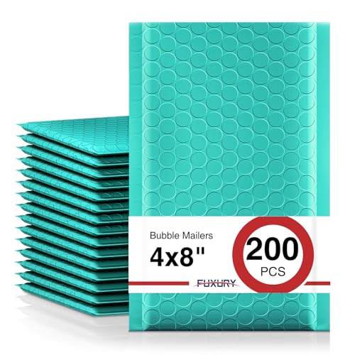 Image of Fuxury Bubble Mailers 4x8 inch Teal 200 Pack Padded Envelopes Usable Size 4x7 inch | Thick Mailing Envelopes Bubble Opaque Padded Mailers Shipping Bags for Mailing Jewelry Makeup Small Business#000
