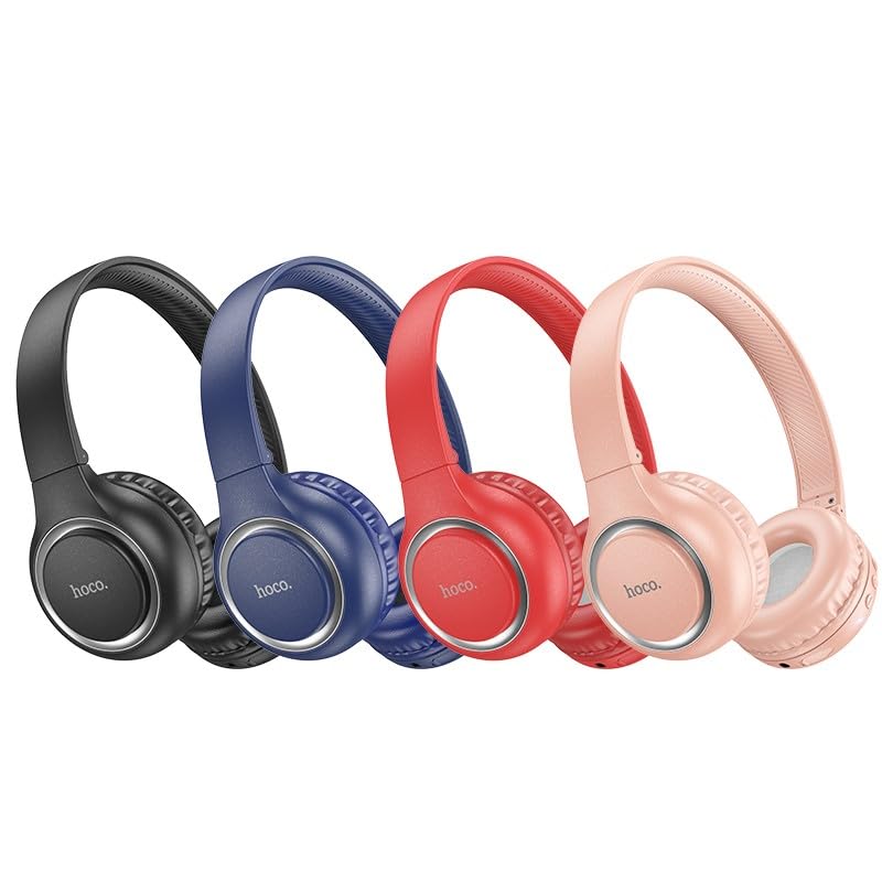 Multiple HOCO W41 headphones in black, blue, red, and pink