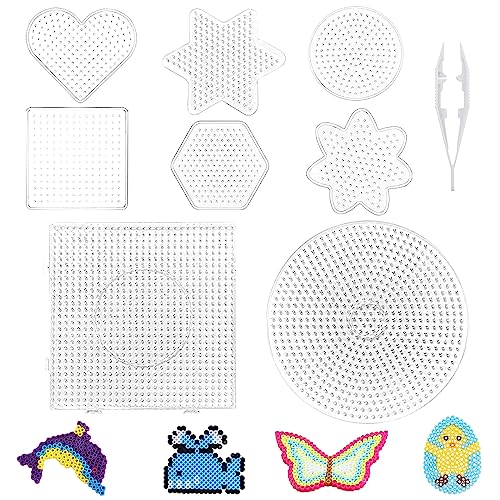 8 Pièces Plaque Perle a Repasser, Plaques pour Perles à Repasser, Modèles de Perles à Repasser en Plastique avec Pince, Supports de Perles à Repasser...