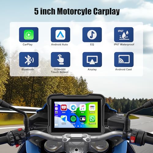 Image of Motorcycle GPS Navigation System with Wireless Carplay Android Auto 5 inch Moto CarPlay Screen with Dual Bluetooth, Navigation /Siri /G00gle Assistant Waterproof