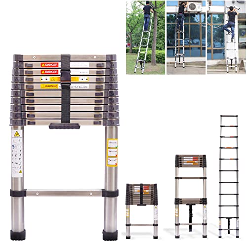 Escalera plegable de 3,2 m, telescópica multifuncional, plegable, de 3,2 m, escalera de escalada retráctil para escaleras del hogar, limpieza de ventanas, jardín, escalera de acero inoxidable