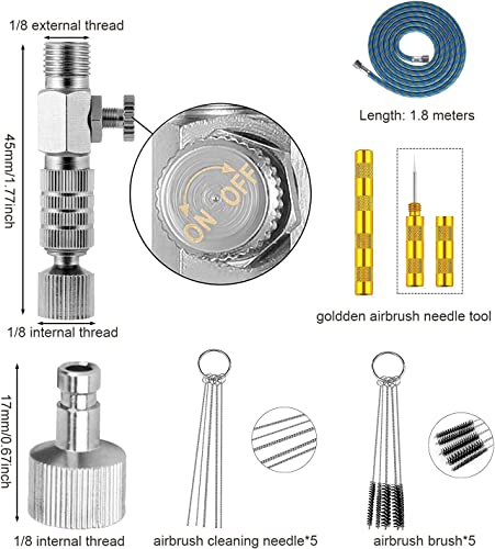 16 Pcs Airbrush Adapter Set Includes 12 Pcs Airbrush Adapter Kit Fitting Quick Release Disconnect Fitting Connector, Airbrush Hose with Airbrush Spray Cleaning Repair Tool for Air Compressor