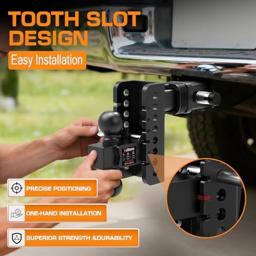 Vullteeon Adjustable Trailer Hitch, Drop Hitch for 2 Inch Receiver, 6" Drop/Rise, (2" & 2-5/16") Ball Hitch for Truck, 20000 LBS GTW, Slot-Fit & Anti-Rattle Design Trailer Hitches, Anti-Theft Pin - 4