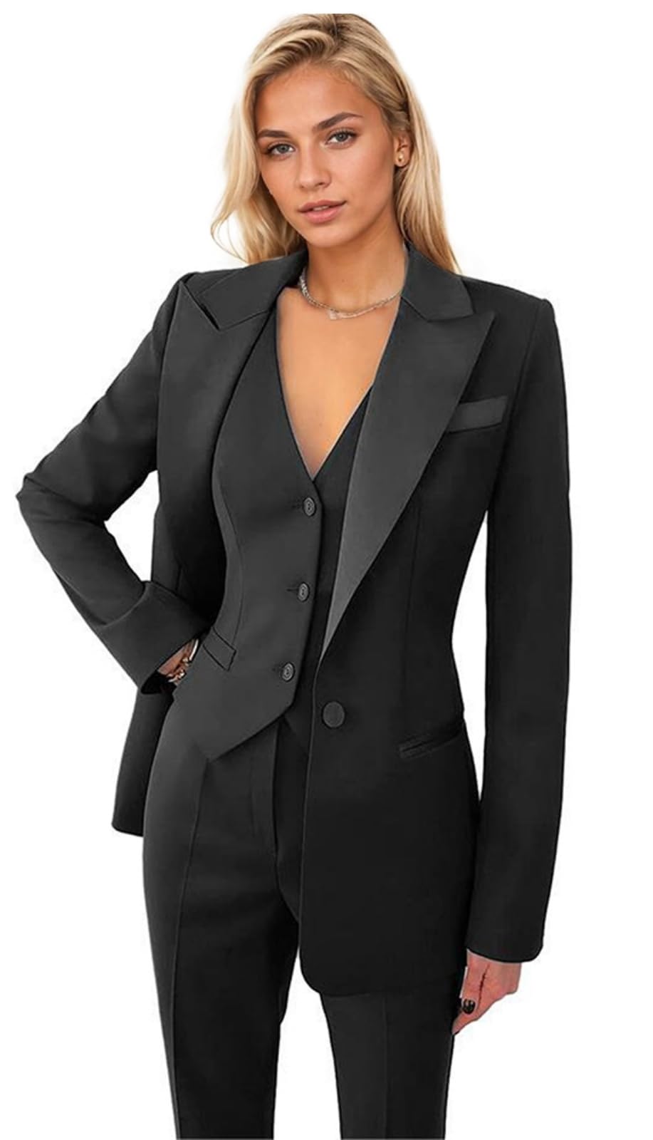 TOPGH Women's 3 Pieces Pants Suit Office Lady Outfit Blazer Vest Pants Business Suit Casual for Women Tuxedo Set