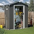 JY QAQA 5x3 FT Metal Outdoor Garden Storage Shed,Waterproof Metal Garden Sheds with Window and Lockable Double Door,Weather Resistant Steel Tool Storage House Shed forPatio,Lawn (Gray)