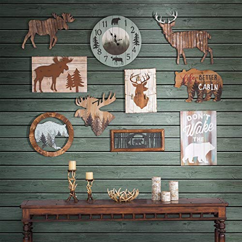 Hiend Accents Foggy Forest Rustic Lodge Moose & Bear Wall Clock, Ash Blue & Gray Wooden Cabin Decor #TOP1