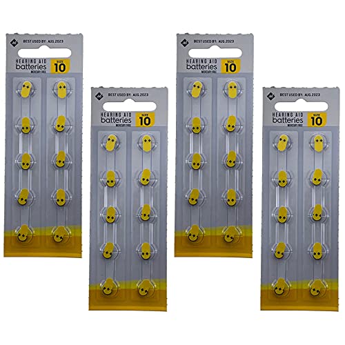 Exell Battery 4X 10pk 1.45V Size 10 Hearing Aid Battery Zero Mercury Long Tab Easy to Insert Replaces VT10, XL10, AP10, 10HPX, 10A, R10ZA, 10AE, L10ZA, AC230E, ME10Z, PR536, DA230, ZA10, V10AT, PR536