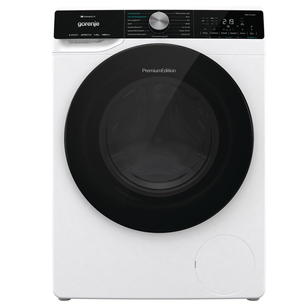 Gorenje WNS 94 AAT3 Waschmaschine mit Dampffunktion / 9 kg / 1400 U/AutoDose/ConnectLife WiFi/Anti-Fleckenprogramm/Total AquaStop/Inverter PowerDrive Motor/Edelstahltrommel/EEK A