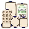 NutriChef 6 Piece Nonstick Bakeware Set Premium Carbon Steel Baking Trays wHeat Safe Silicone Handles Includes Loaf Pan MuffinCupcake Pan Round Square Roaster Pans Cookie Sheet NCSBSG36