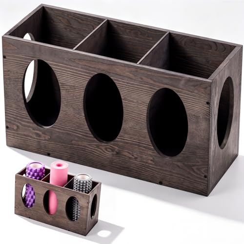 Image of Sintuff Vintage Wood Yoga Mat Holder Storage Organizer Floor Standing Foam Roller Holder Rack for Home Yoga Mats Gym Sports Exercise Accessories Dumbbell Resistance Bands