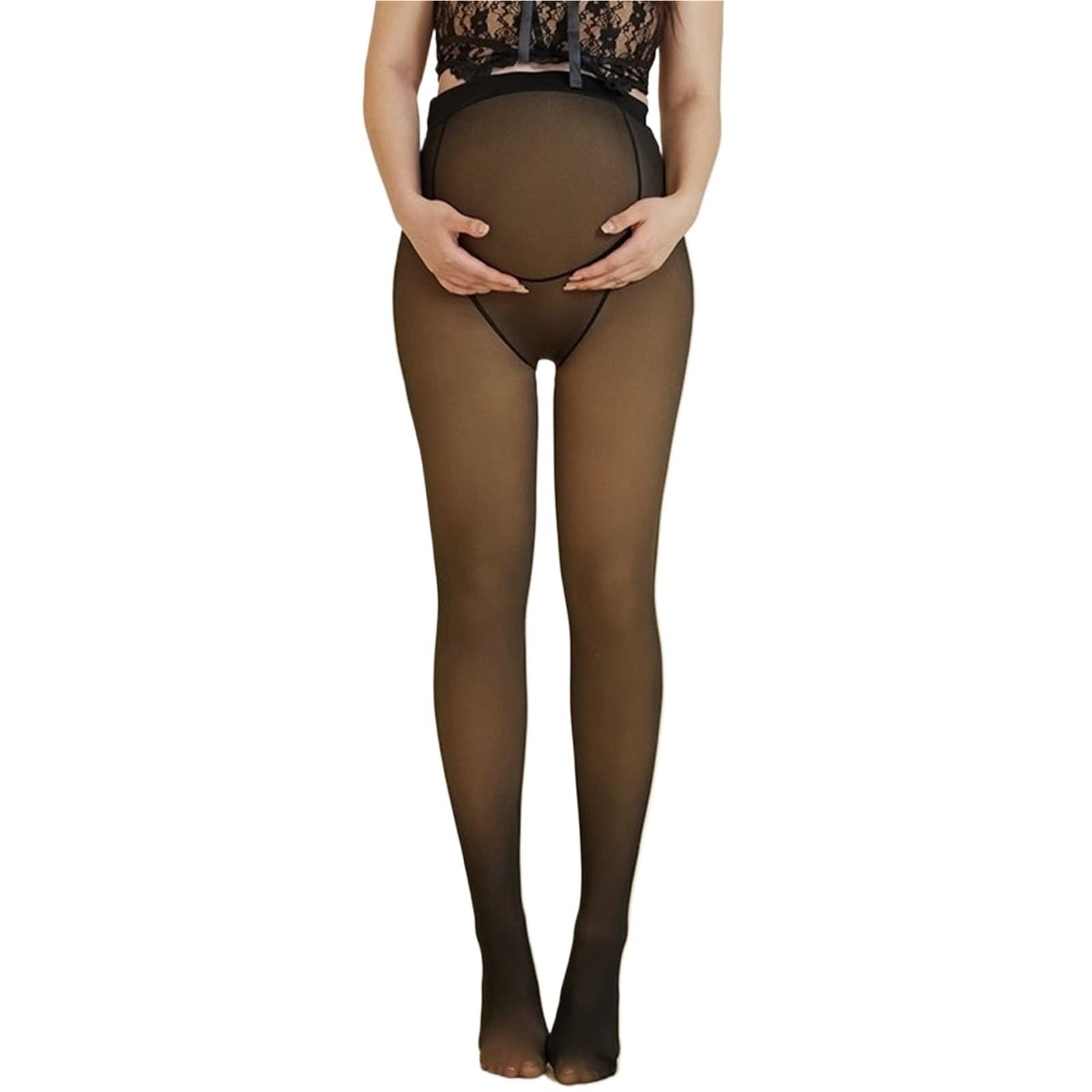 Genérico Pantimedias de Maternidad Mujer Forro Polar Ajustado Invierno elástico Opaco Cintura Alta Legging(400g)