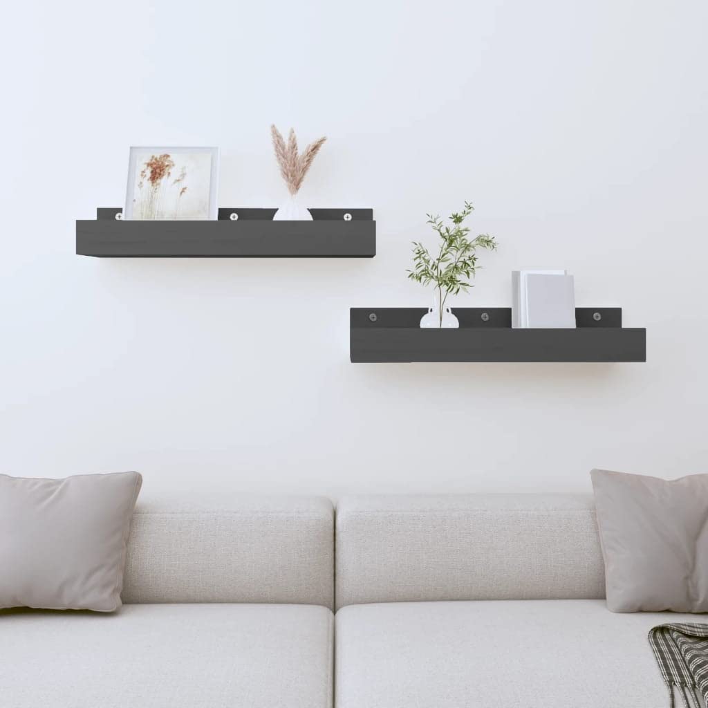Étagères murales en bois de pin gris 50x12x9cm (lot de 2) pour rangement et déco