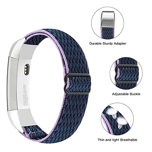 Image of Adjustable Elastic Bands Compatible with Fitbit Alta /Alta HR, Soft Stretchy Nylon Sports Breathable Replacement Wristbands for Women Men (Navy Blue Purple)