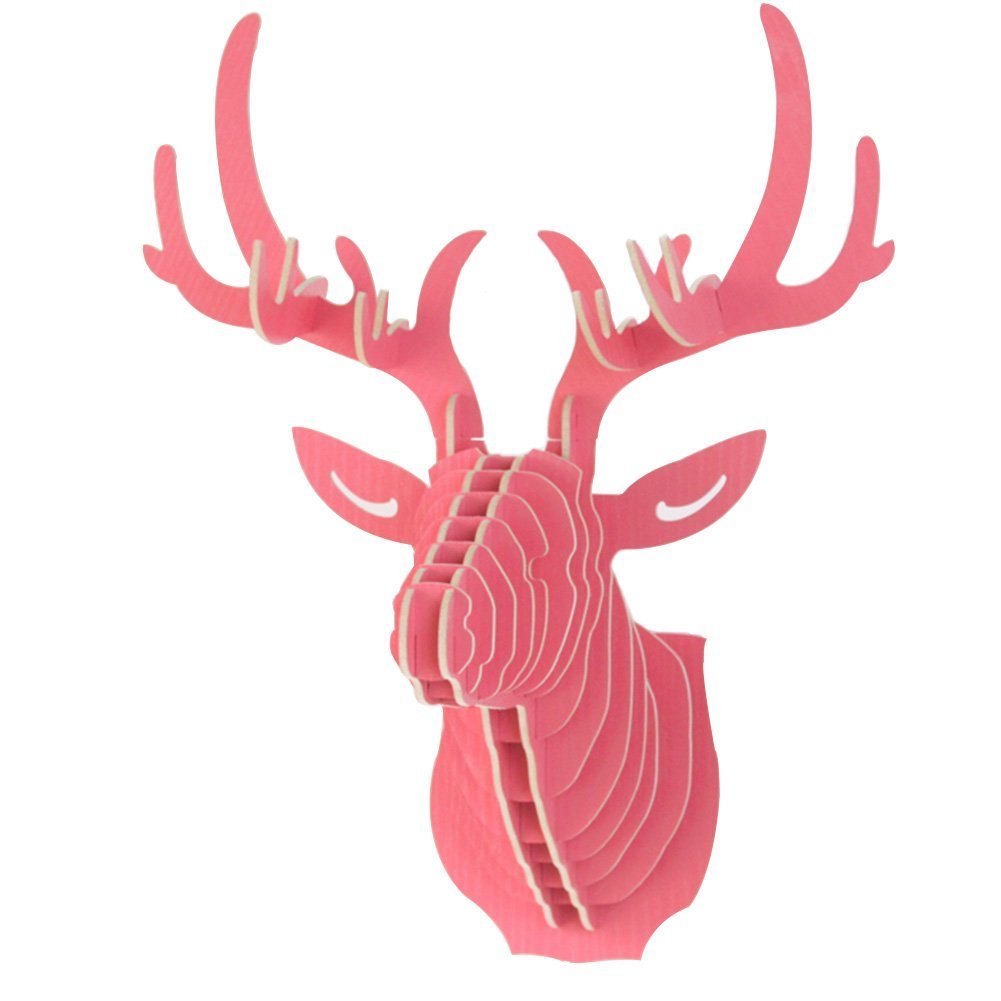 Da Jia Inc Vintage Style DIY 3D Puzzle Deer Head Wall Hanging Decor (Red)
