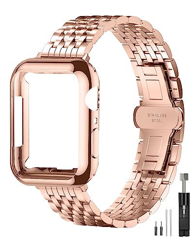 QUNDAXI Correas compatibles con Apple Watch de 40 mm, 41 mm, 38 mm, 45 mm, 44 mm, 42 mm, correa de acero inoxidable para iWatch con funda para Apple Watch para mujeres y hombres, Series 9, 8, 7, 6, 5
