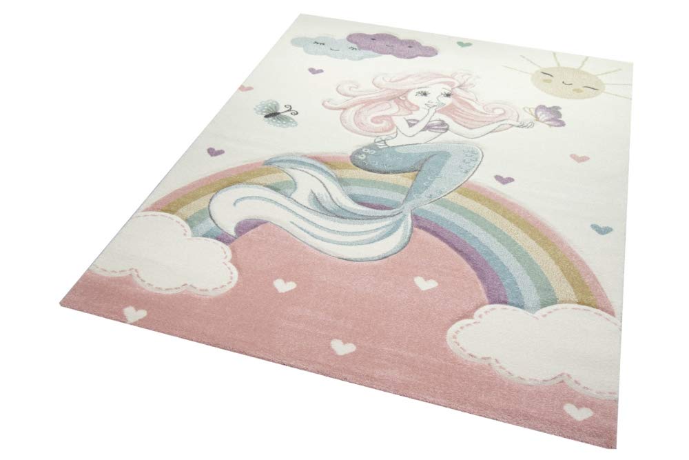 CARPETIA Tapis Enfants Tapis de Jeu Sirène Princesse Rose 120x170 cm