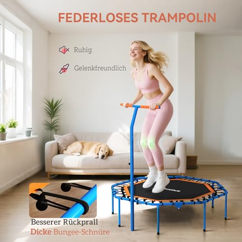 SPORTNOW Trampolina fitness, składana, Ø 128 cm, mini trampolina z 5-stopniową regulacją wysokości, cichą gumową linką, trampolina dla dorosłych, do użytku wewnątrz i na zewnątrz