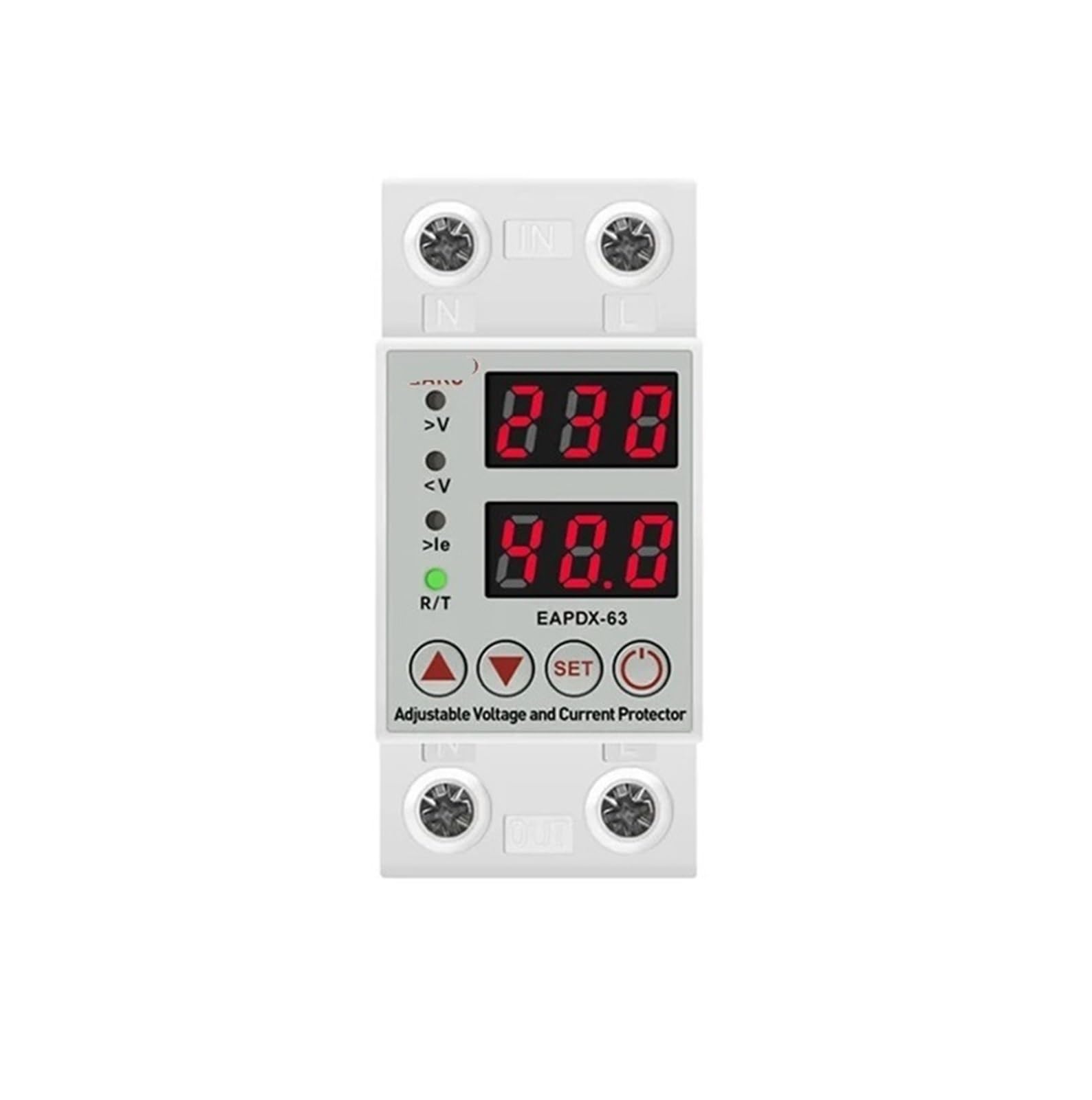 VSPPJYFG 40A 63A 230V DIN Rail Adjustable Overvoltage and Undervoltage Protection Device Protector Relay Overcurrent Protection(Red-red,40A)
