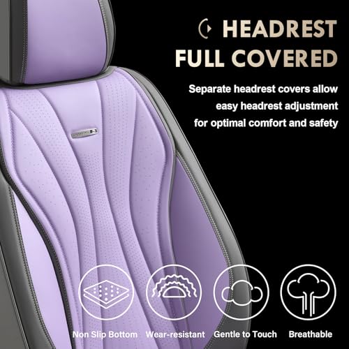 Image of Coverado Front Seat Covers, 2 Pack Leather Seat Cover for Cars, Waterproof Seat Covers, Front Seat Car Seat Protectors, Driver Car Seat Cushions Universal Fit for Most Vehicles, Gray&Purple