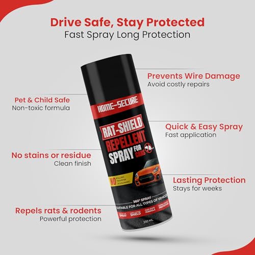 Image of Home-Secure Rat-Shield Rat Repellent Spray for Cars 250ml | Chemical Free, Non-Toxic | Highly Effective, Long Lasting Protection | Protect Car & Bike Engine | Aerosol Rat Repellent Spray