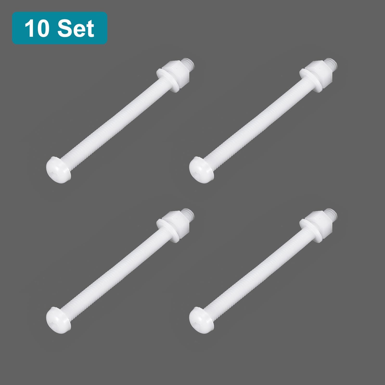 sourcing map 10 Set M6x80mm Nylon PA66 Plastic Cross Round Head Screw Phillips Bolts Hex Nuts Flat Washers Assortment Kit - Image 3