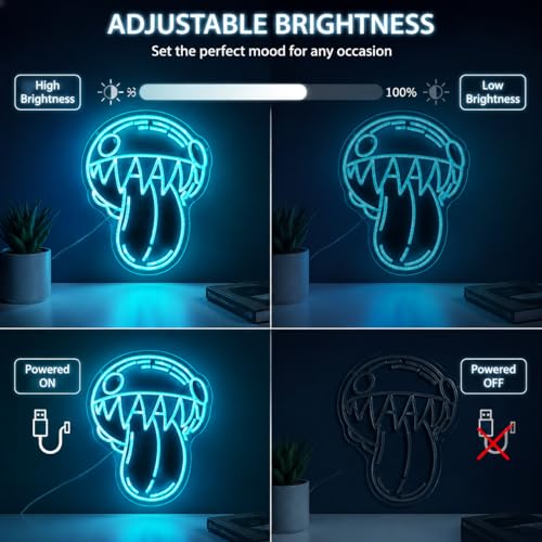 Image of Glitch Monster WAA Neon Sign, Ice Blue, LED 16 x 12.5 Inch | Tongue-Out Creature Wall Art, Digital Circus Style Character,, Bedroom Streamer Setup Decor