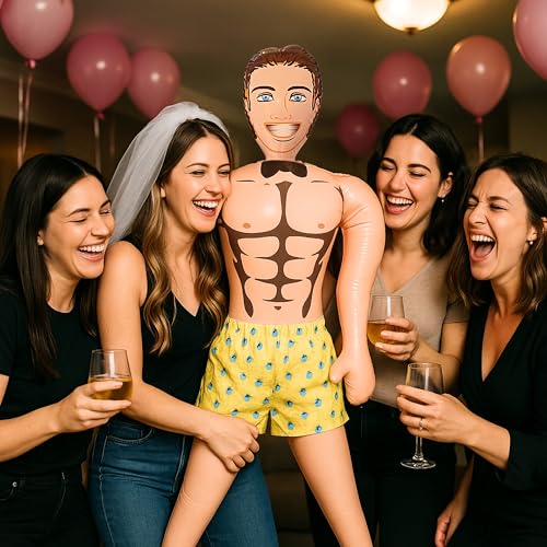 Aufblasbare Gummipuppe Mann – Lustige Puppe für Frauen JGA & Party – Lebensgroße Figur 150 cm – Witziges Gag Geschenk & Scherzartikel für Geburtstag, Mädelsabend & Feier