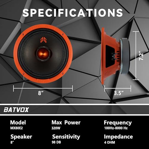 Image of MX80E2 Loudspeaker 8 Inch Midrange 640 Watts 4 Ohms Orange Bullet, Premium Quality Audio Door Speakers for Car or Truck Stereo Sound System, Orange (2 Speakers)