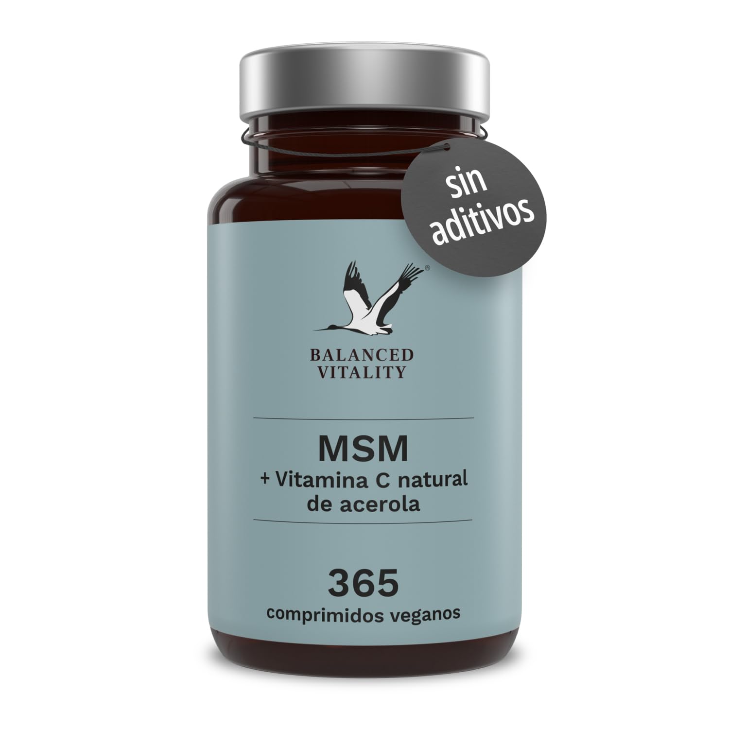 Balanced Vitality MSM + vitamina C – Reserva para un año 365 pastillas veganas – 2000 mg de metilsulfonilmetano + vitamina C natural (acerola) – Sin aditivos – Made in Germany