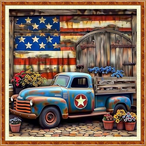 Image of Joyhoor Stamped Cross Stitch Kits for Beginners Needlepoint Kits for Adults Embroidery Kits 11CT Counted Cross Stitch Kits Printed Embroidery Pattern- Abstract Flag car 18x18 inch