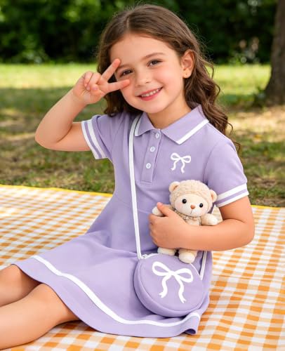Move Dance Little Girls Sporty Dress Size 6-7 Purple Sundress with Bag - image 3
