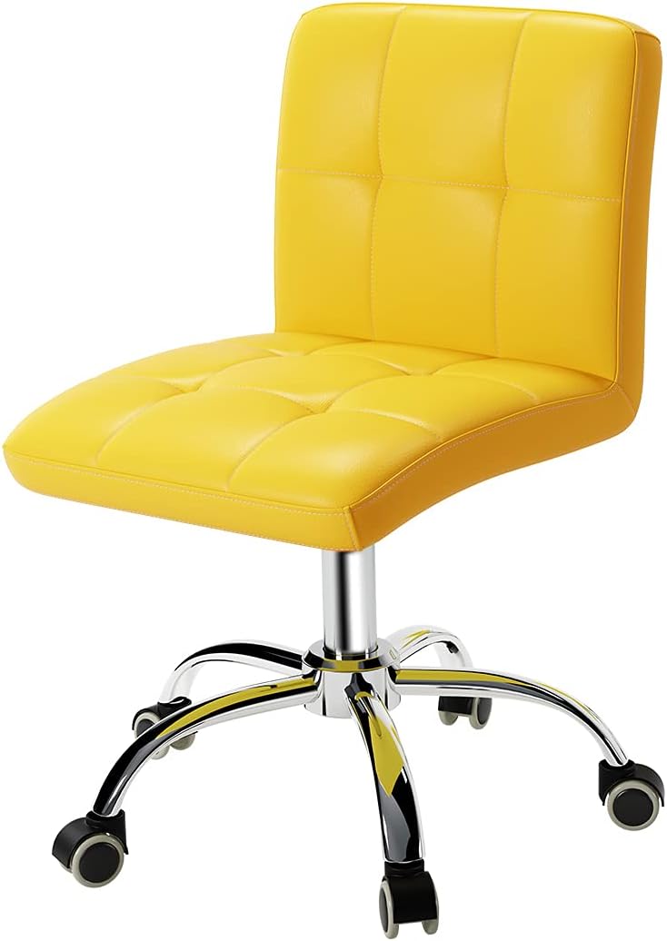 OUTMASTER 360° Office Desk Chair,PU Adjustable Rolling Task Chair with Backrest for Barber,Office,Home, Computer,360° Swivel,Armless (Yellow)