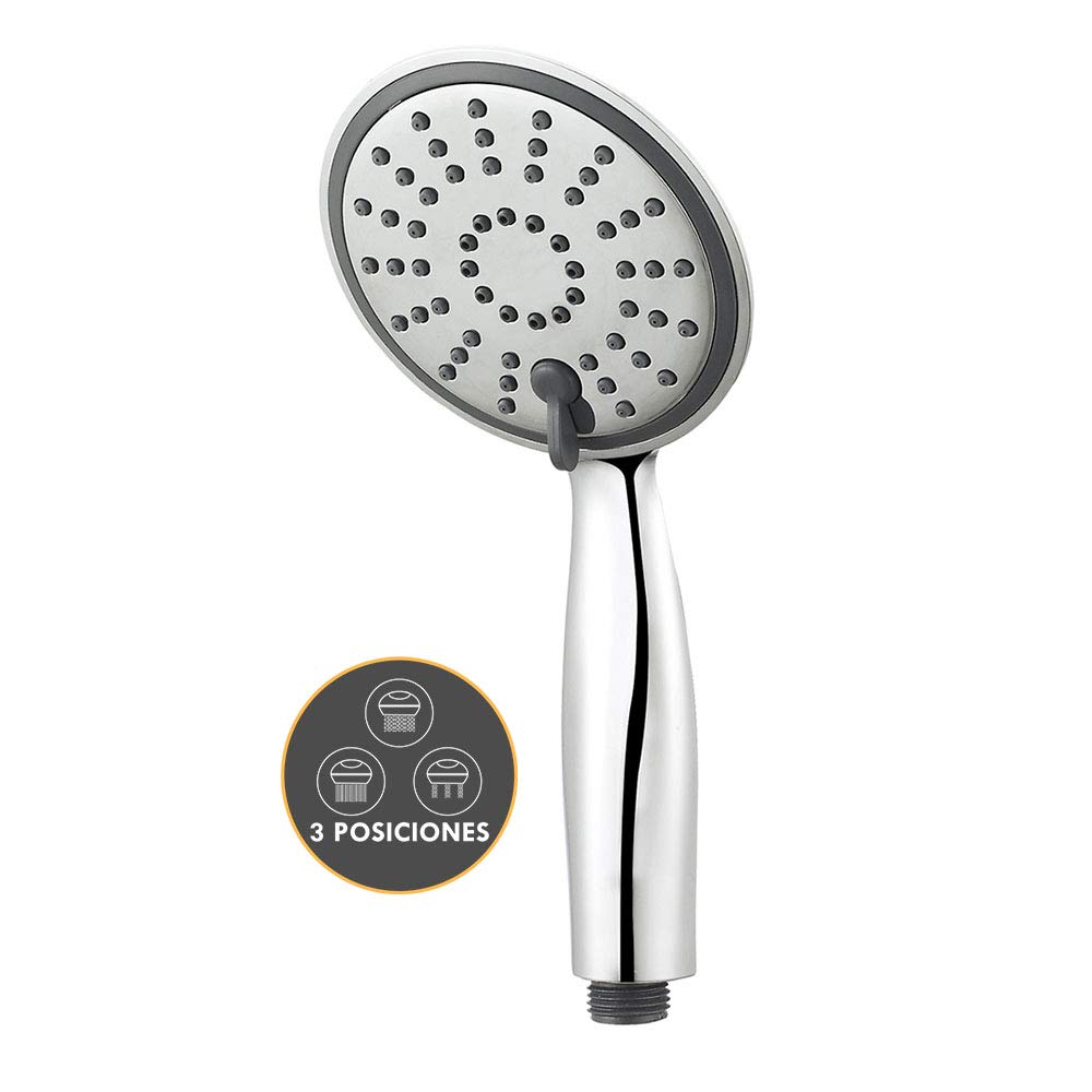 Columna de ducha termostática extralarga ROU Round, con tubo extensible de 100 a 150 cm. Rociador extraplano de 20cm y ducha de mano de hidromasaje redondos. Recambios garantizados