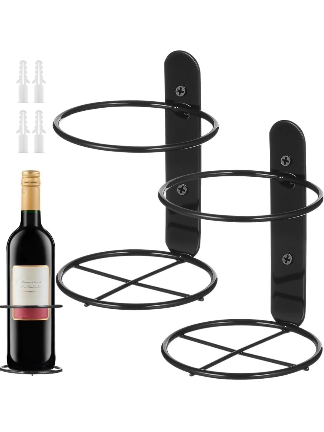 Accurate Traders Wine Rack Iron Single Wine Display Holder Wall Hanging Red Organizer Bottle Stands Shelf Black Storge Hardware Metal Storage Rack Beverages/Liquor 2pcs Black-image-1
