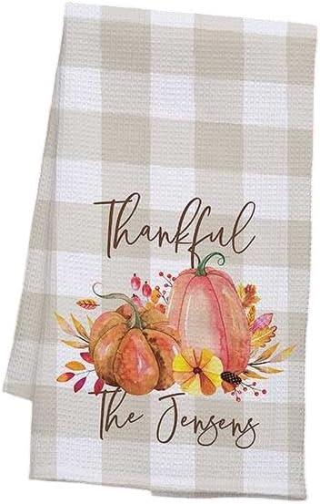 Personalization Universe Autumn Watercolors Personalized Kitchen Towel - Fall Decor - 20x30 Waffle Weave - Buffalo Check with Watercolor Pumpkins - Custom Text - Polyester/Cotton Blend