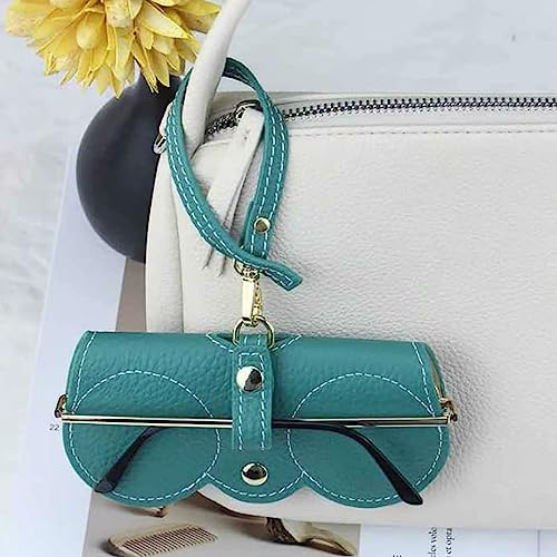 Soft Leather Sunglasses Bag - Leather Glasses Case Holder Portable Slim Sunglasses Pouch Soft Eyeglasses Bag (Black+Blue) #TOP3