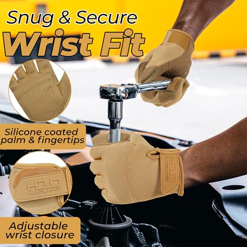 Image of HANDLANDY Work Gloves for Men & Women, Utility Mechanic Working Gloves Touch Screen with Grip, Flexible Breathable Gardening Gloves for Yard Maintenance (Large, 1 Pair)