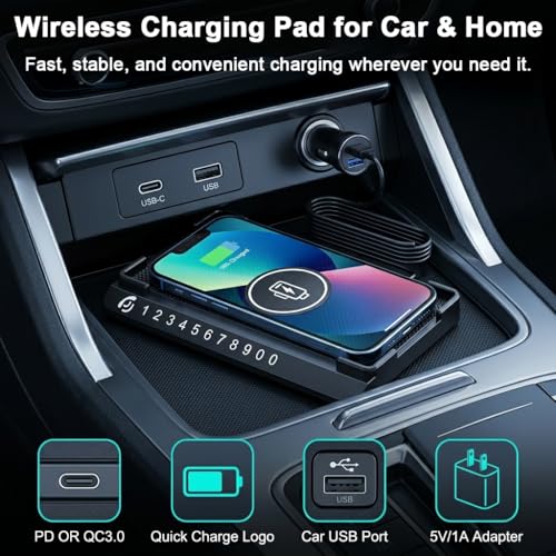 Image of STHIRA Wireless Charging Dock Car Pad with 1.5M Cable 15W Fast Wireless Phone Charger Cell Phone Flat Charging Mat Compatible with 12 /14 /15 /16 /17 Galaxy S21 /S22 /S23 /24