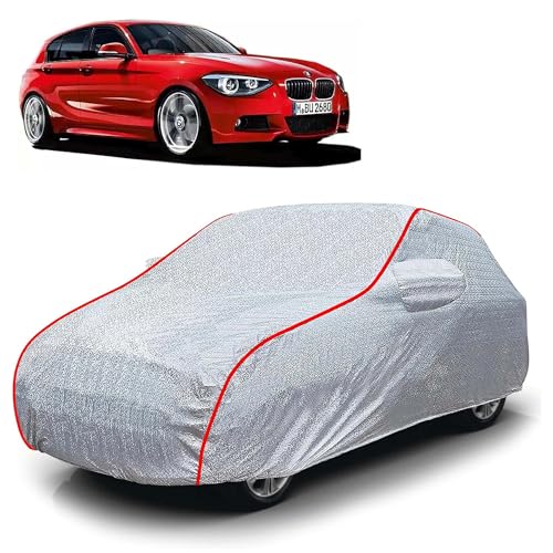 Image of Sulfar 100% Waterproof Car Body Cover Compatible with Mirror for BMW 118 (Triple Stitched, Full Bottom Elastic, Magic Silver with Red Piping)