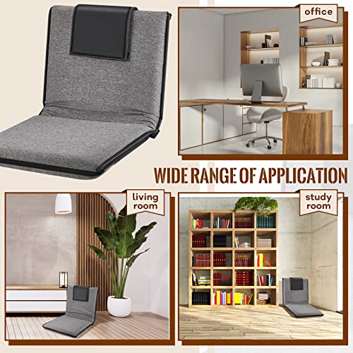 Image of 2 Pcs Adjustable Floor Chair with Back Support, Padded Seat, Portable, Meditation Cushion, Fully Folding Backrest for Adult, Kid, Gaming - Linen Washable Cover, Nylon Bottom (Gray, Black)
