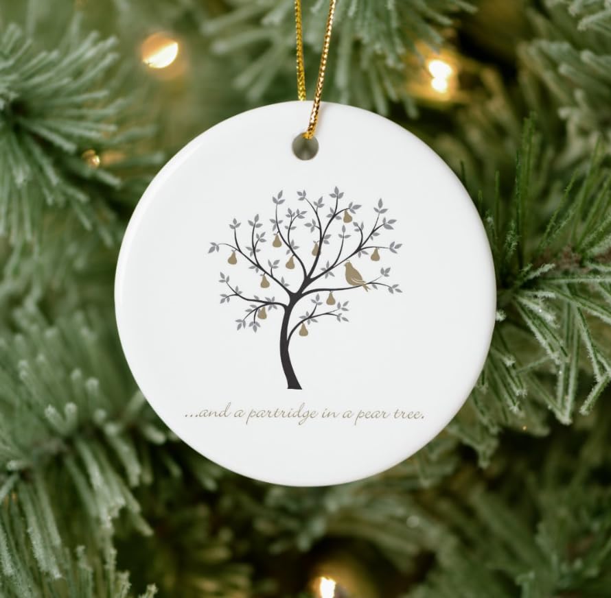 and Partridge in Tree Ornament, Christmas Decoration Ornament, Happy Holidays Ornament
