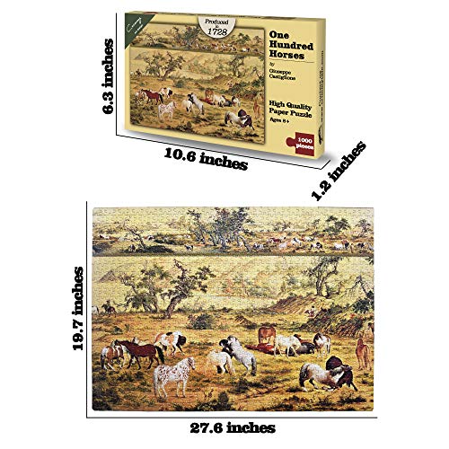 1000 Piece Puzzles for Adults, Horse Art Paintings Nature Landscape Puzzles - One Hundred Horses - Museum Collection Artwork, 20X27 Inches