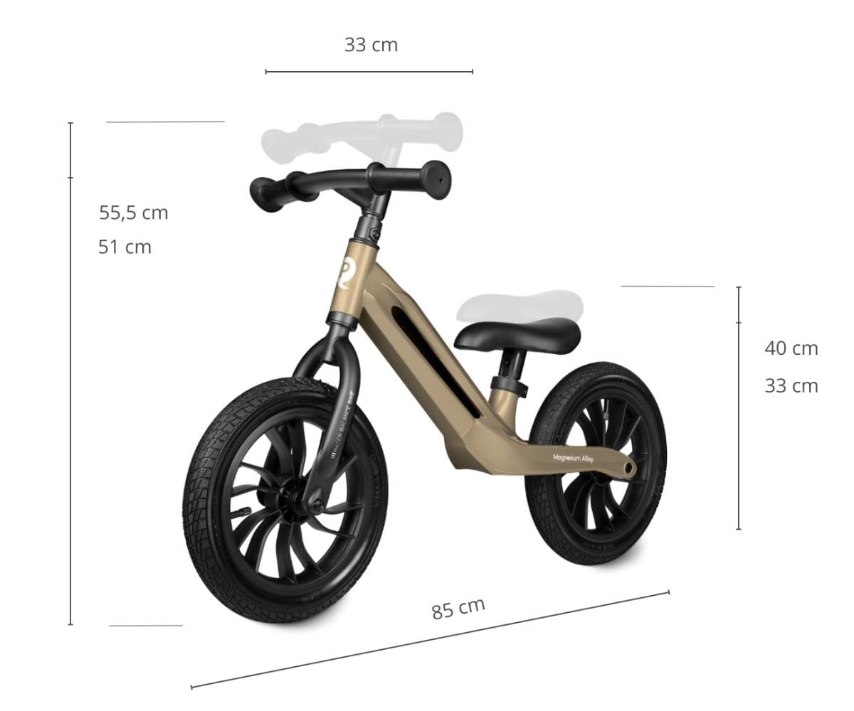 QPLAY Balance Bike Racer Vélo sans pédales en magnésium pour enfants de 3 à 6 ans, super léger, vélo d'équilibre réglable, roues de 12 pouces à chambre à air, jusqu'à 30 kg