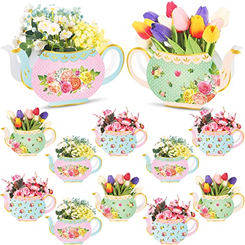 Ireer 12 Pieces Tea Party Centerpieces for Table Spring Party Decorations Teapot Princess Flower Centerpieces for Floral Tea Themed Birthday Supplies Baby Shower Wedding Anniversaries